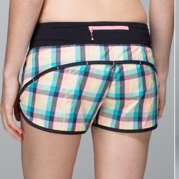 Lululemon Speed Short 2-way Stretch Wee Wheezy Check Bleached Coral Cadet Blue - Picture 1 of 10